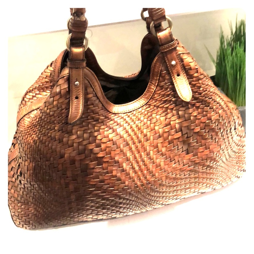 Cole Haan Genevieve Weave Large Saddle tote.